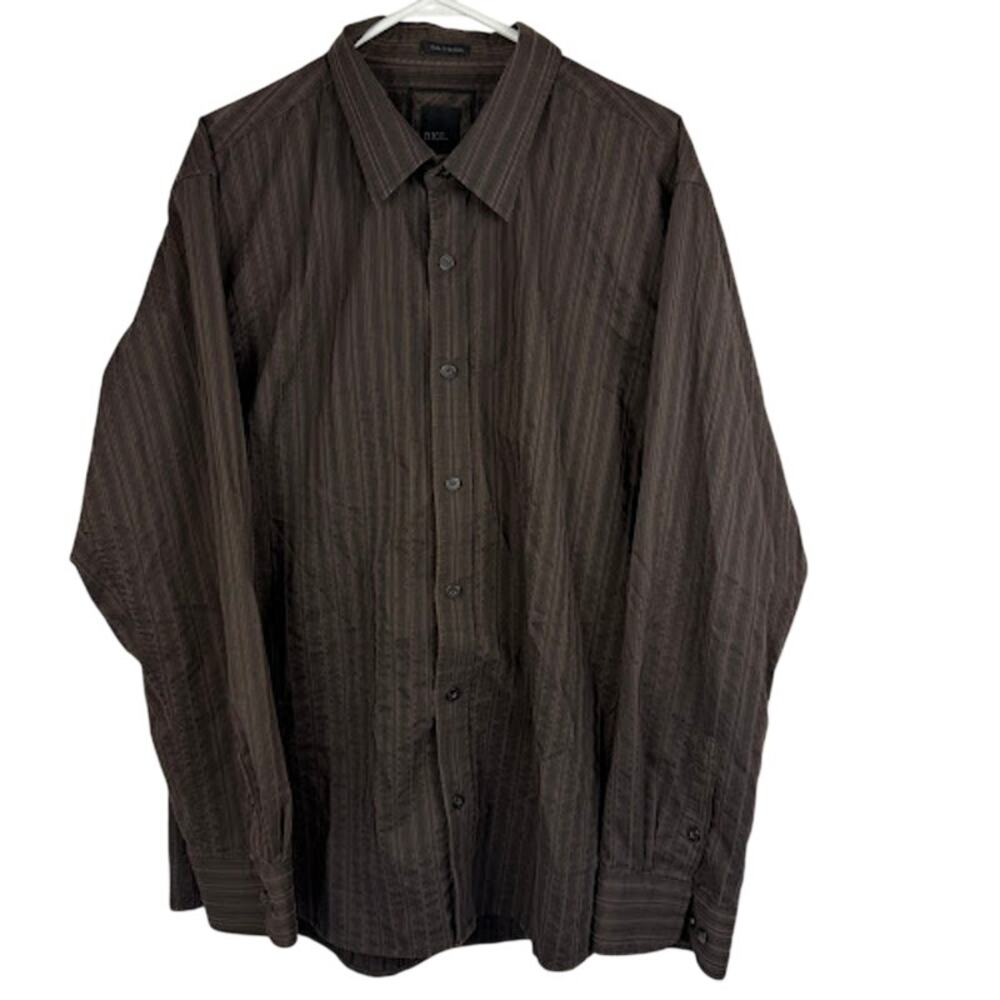 BKE Slim Fit Stretch Button Up Shirt Brown Stripe XXL Cotton Blend